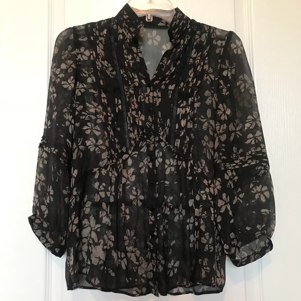 Sheer Floral Zara Basic Button Down Blouse